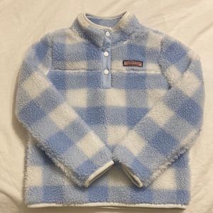 Vineyard vines girls Sherpa fleece gingham blue white size 6-7